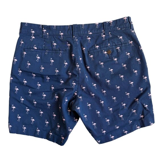 J. Crew Factory 7" Flex Khaki Short (Navy with Pink Flamingo Pattern) - Size 31 - Picture 3 of 6